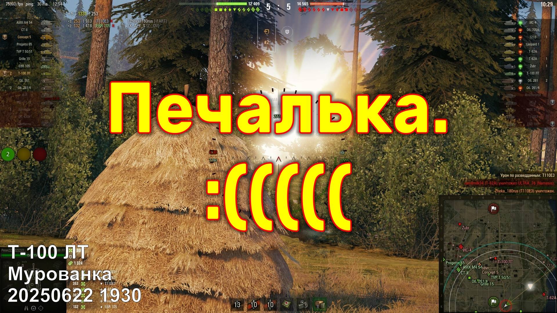 Печалька. :((((( Т-100 ЛТ. Мурованка. 20250622 1930 (1лт).
