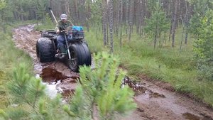 На трёшке , по жидкому торфу.