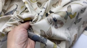 Хлопок  бежевого цвета с принтом бабочки 14331