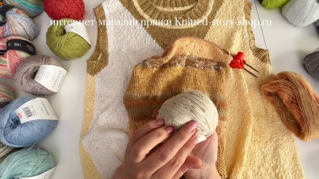МК летнего топа спицами из Katia Esencia от интернет-магазина пряжи Knitted-story-shop.ru смотреть онлайн