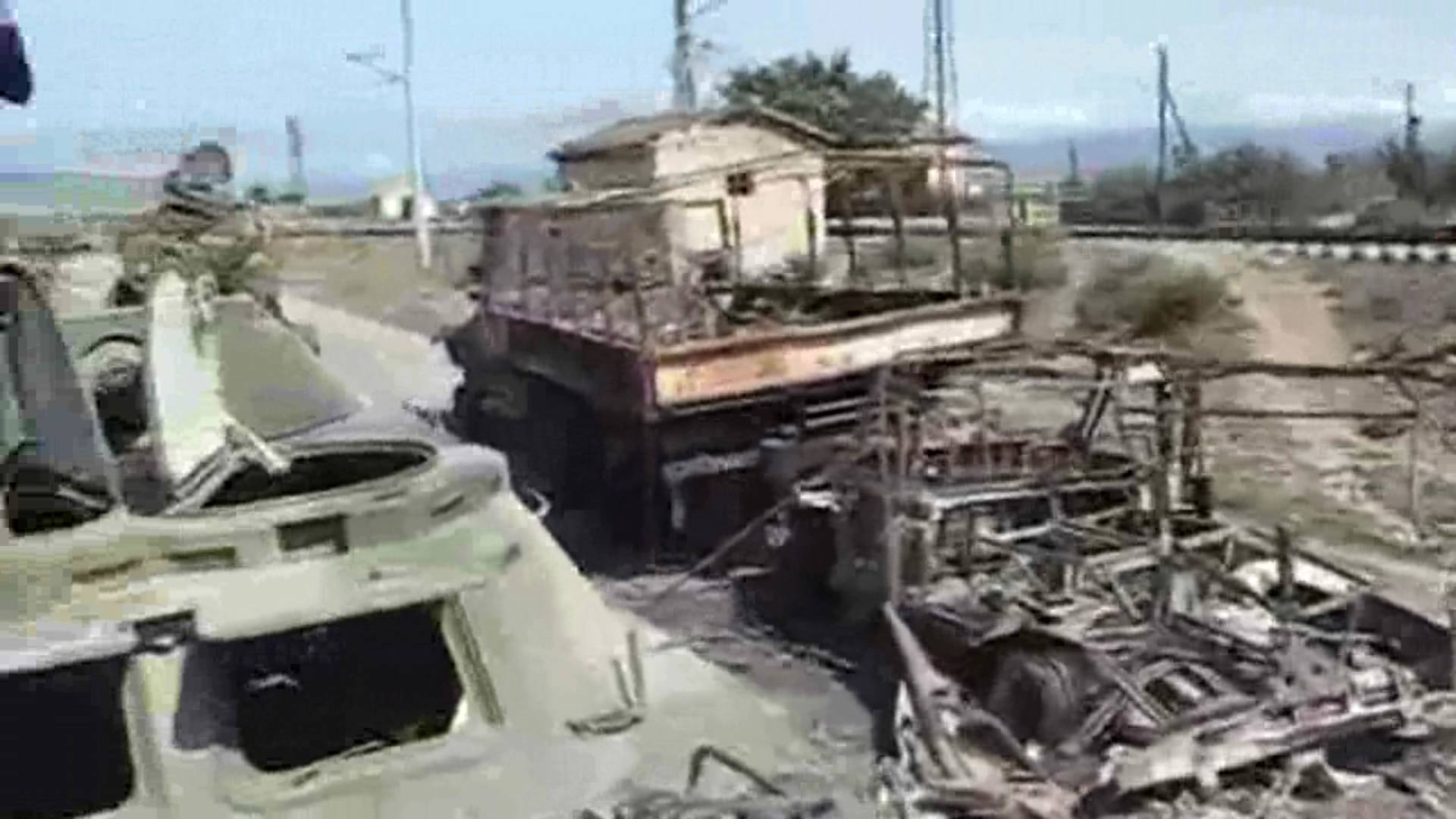 Уничтоженная колонна 2-й пехотной бригады ВС Грузии у станции Шиндиси, 2008 г.