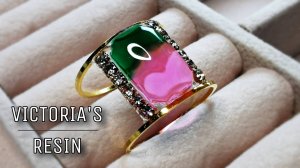 DIY кольцо Арбузный турмалин из УФ-смолы