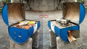 Уличная многофункциональная дровяная печь _ Креативные идеи из цементных и не железных бочек