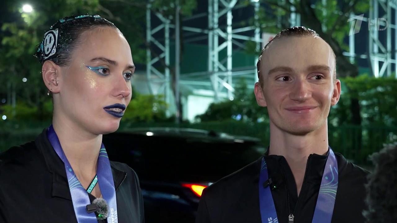 Синхронисты А. Мальцев и М. Гурбанбердиева завоевали золото в микст-дуэтах на ЧМ в Сингапуре.