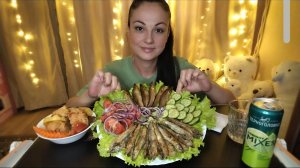 Мукбанг🐟Жареная мойва ,копчёная корюшка и овощи по корейски 🤤👍🥗
