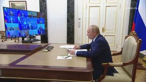 Владимир Путин по видеосвязи проводит совещание с членами Правительства, Москва, 23 июля 2025 года