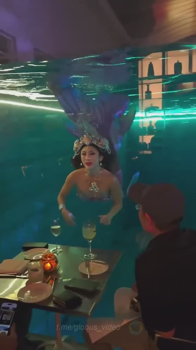 В ресторане Сингапура клиентов развлекает девушка-русалка. смотреть онлайн