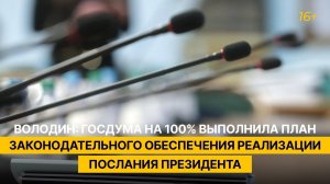 Володин: Госдума на 100% выполнила план законодательного обеспечения реализации Послания Президента