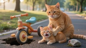 🚲💥 Рыжий котенок падает с велосипеда 🚑🐱 мама-кошка везёт его в больницу и заботится о котенке!