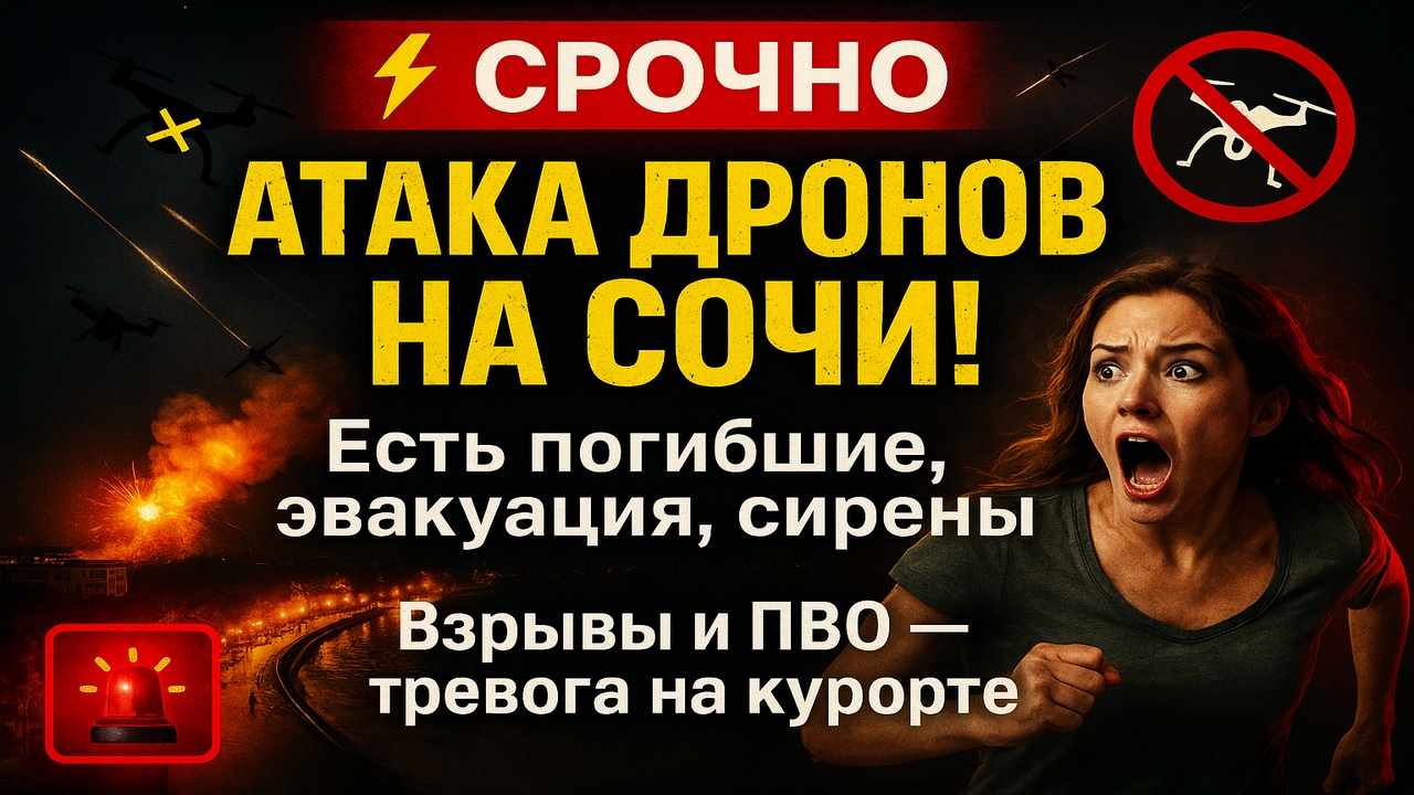 ⚡️Срочно! Масштабная атака дронов на Сочи — есть погибшие, эвакуация в отелях