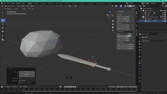 605989-07 - Modeling the Rock - Blender 3D for Beginners Model a Low-poly Fantasy Sword