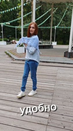 Стильная косынка «Небо» - тренд сезона (ручная работа, связана крючком, хлопок)