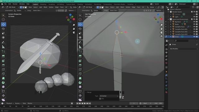 605989-08 - Modeling the Grass - Blender 3D for Beginners Model a Low-poly Fantasy Sword