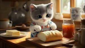 Котенок сам готовит себе завтрак. 😻 #кошка #любители кошек