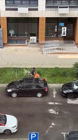 👍В Зеленограде коммунальщики заботливо закрывали машины во время покоса травы на газоне👍