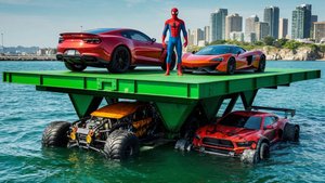 Мультики про машинки.  Суперкары и монстр-кары едут кто дальше по обрывистой дороге.