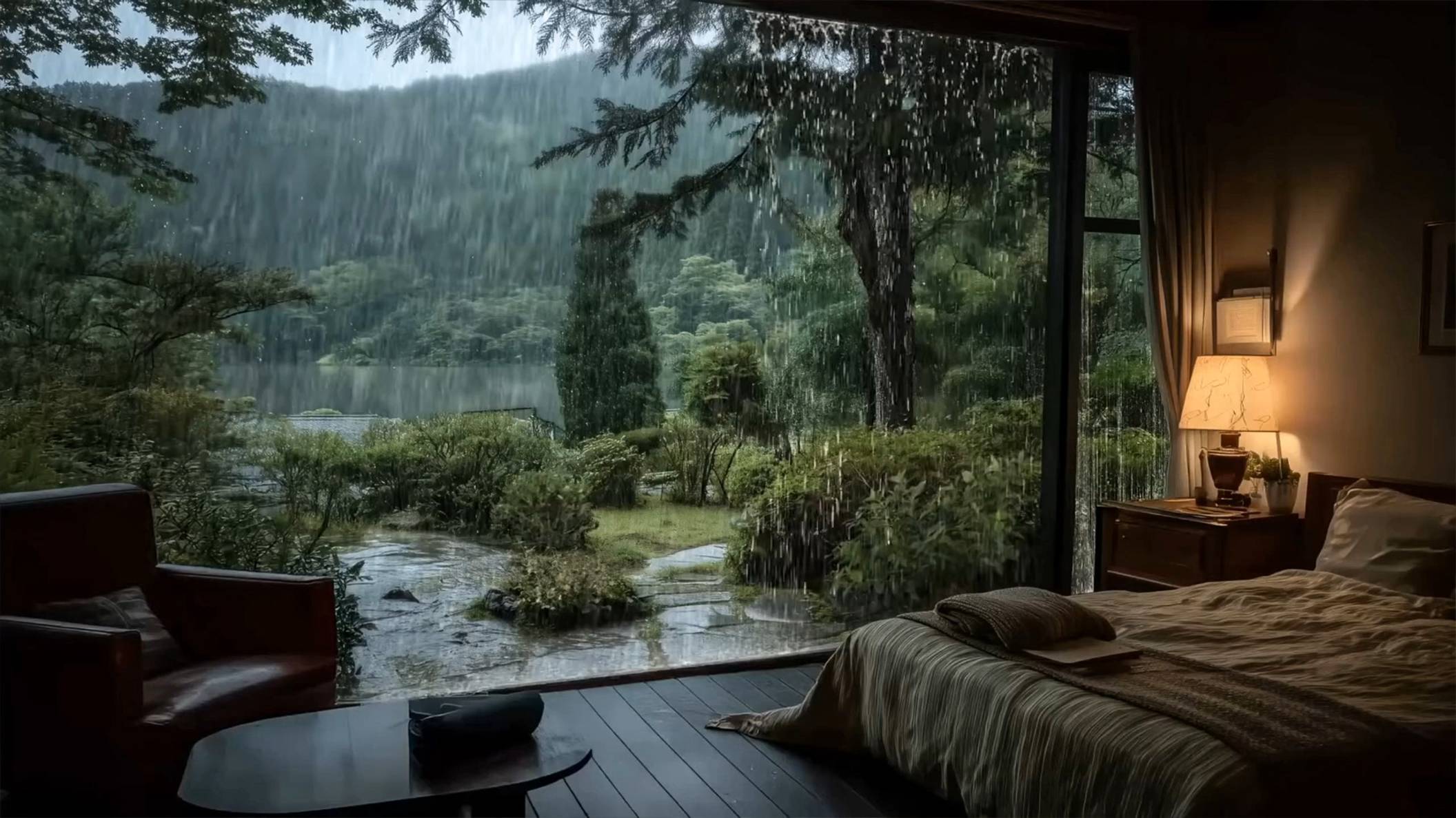Успокаивающие звуки дождя для сна у озера | Спокойная ночь в японском доме смотреть онлайн