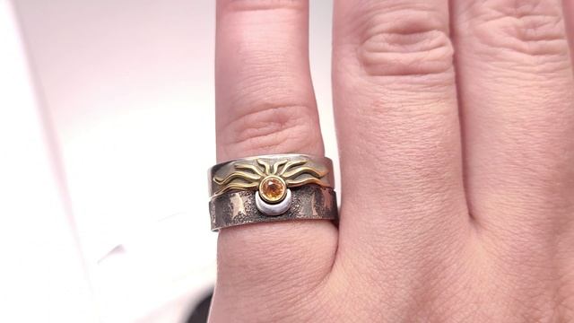 Кольцо двойное "Солнце и луна" c камнем Цитрин