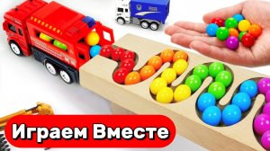 Играем в машинки и запускаем разноцветные шарики 🟢 Строим горки ! АСМР видео для детей №38