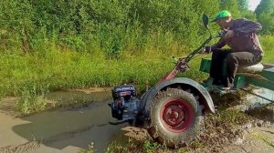 Мотоблок АГРОС, еле включил дифференциал, шины Груберг 7.00-12