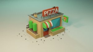 Pizza Shop in Blender 3D Modeling Low Poly Building Timelapse