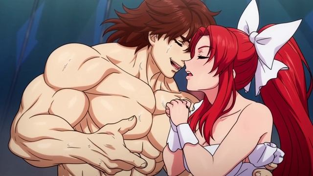 Качок, парень, пресс, аниме, большие формы, поцелует девушку