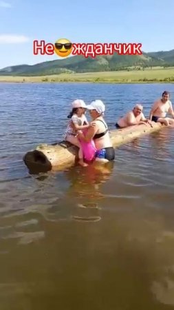 Не ожидал такого. Плаваем на бревне.