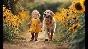 собачка охраняет девочку