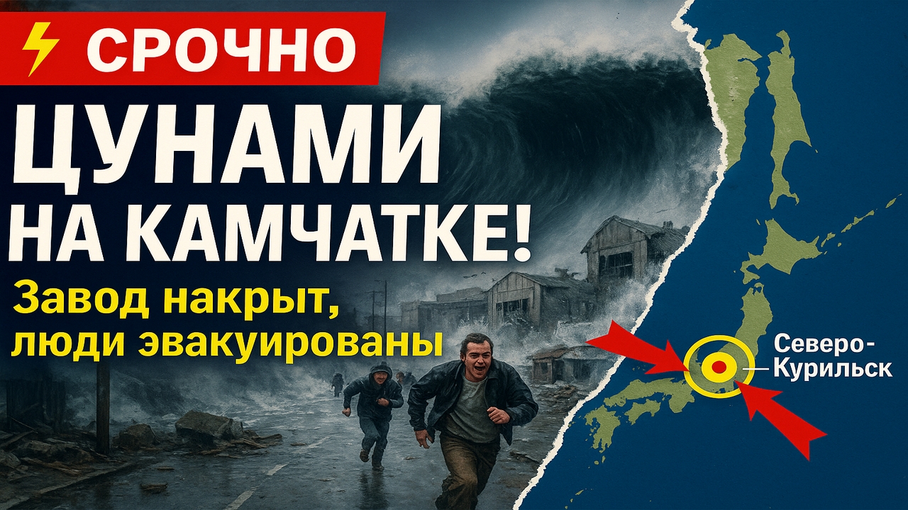 ⚡️ЦУНАМИ на Камчатке! Волна накрыла завод "Алаид" в Северо-Курильске после мощного землетрясения