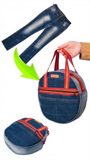 Как легко переделать старые джинсы в круглую сумочку 👜✂️