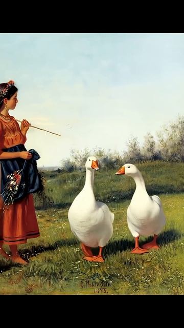 Ожившая картина Владимира Маковского «Девочка с гусями в поле» смотреть онлайн