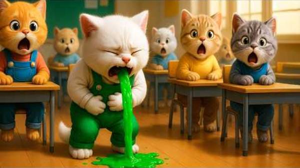 🤮🍏 Котёнок съел странное яблоко… Потом в классе начался хаос! #иикот #короткиекоты #кот