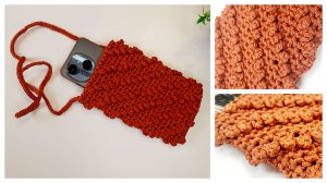 Сумка "Анфиса" для телефона рельефным узором вязаная крючком из шнура. Чехол МК. Мастер - класс