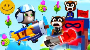 Talking Tom Sky Run Летчик Том на жёлтом биплане VS Банды енотов!