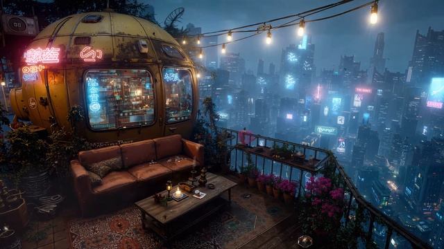 Rainy Neo-Nook ｜ Cyberpunk Vibes & Soothing City Sounds for Focus & Peace