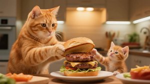 Рыжий котенок и мама-кошка готовят вкусные бургеры 🍔и строят новый дом 🏠для бездомных животных 🐾