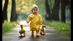 веселые утки и ребенок