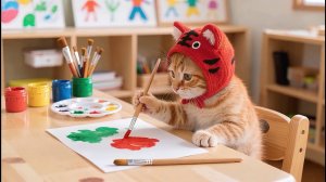 Котик учится рисовать