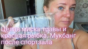 Целая миска травы и красная рыба/еда после спортзала