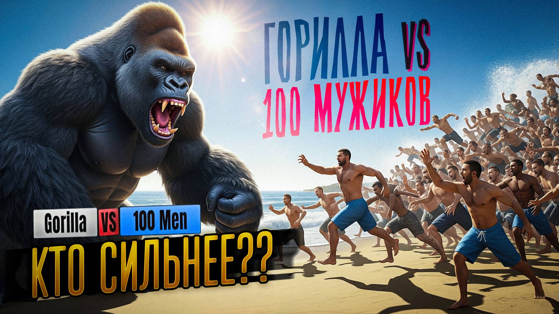 КТО СИЛЬНЕЕ ? Gorilla Vs 100 Men ( ГОРИЛЛА ПРОТИВ 100 МУЖИКОВ)
