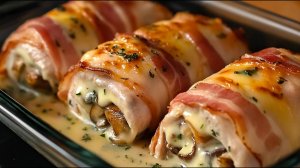 Хрустящие куриные рулетики в беконе