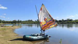 Заплыв на лодке ПВХ Орион-6 с парусом Катайнена по реке Белой возле Уфы