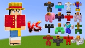 Monkey D. Luffy vs Все Боссы Minecraft: Големы, Сторож, Херобрин – Битва Мобов в Minecraft