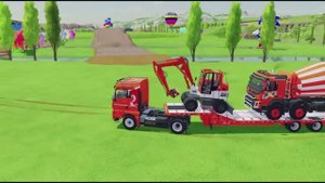 Мультики для малышей про машинки. Грузовичок перевозит экскаватор и бетономешалку.