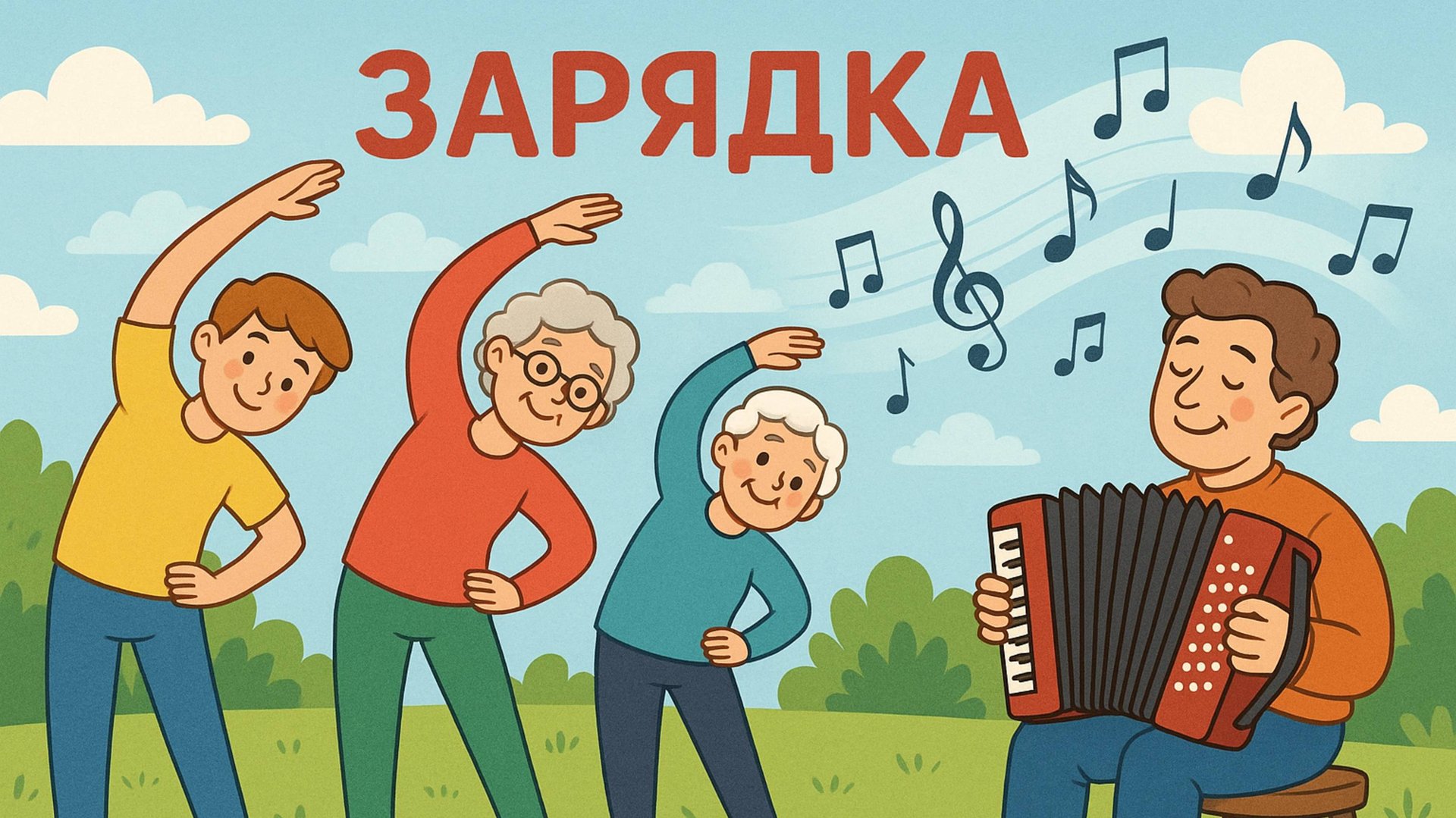 Разминаемся и танцуем под аккордеон. Для старшего поколения, мягкая нагрузка. Березка Онлайн