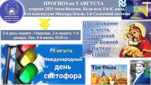 ПРОГНОЗ на 5 АВГУСТА, вторник, день НАДЕЖДЫ, 2025 эпохи Водолея,Кали-юги,5й К.расы,2йСолнечной сист.
