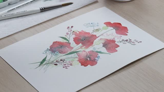 Изящный букет маков акварелью / Урок акварельной живописи смотреть онлайн