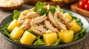 Простой рецепт салата из курицы с ананасом и сыром за 30минут