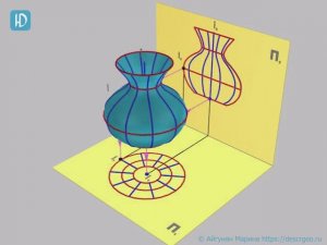 7.5б. Поверхность вращения общего вида, заданная каркасом и отсеком