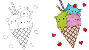 Как нарисовать милое Мороженое котята 🍦
